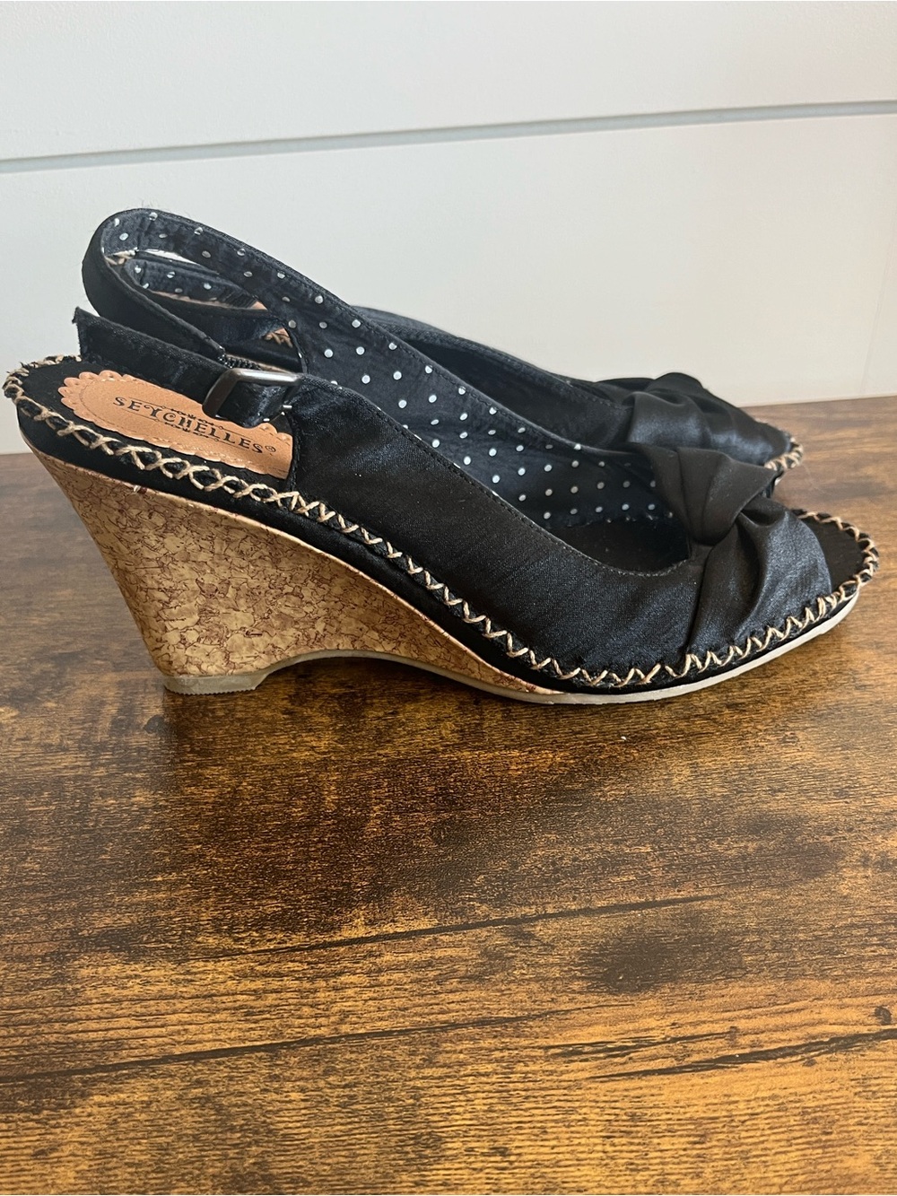 Seychelles Black Knotted Slingback Espadrille Wedges Size 8